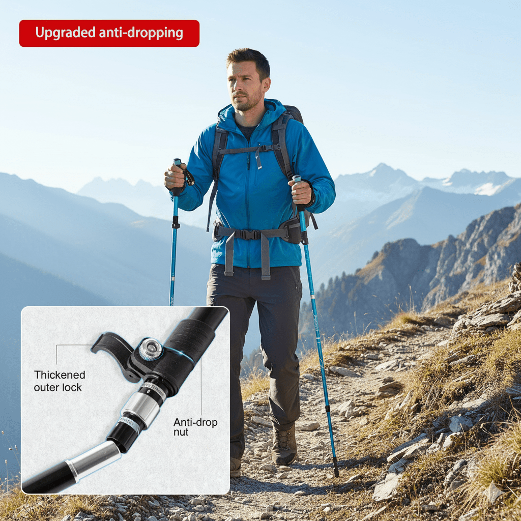 Bastones de trekking ajustables, bastones de senderismo plegables con empuñadura de EVA, bastones de aluminio ultraligeros para acampar