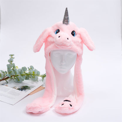 Plush Hat with Pop-Up Ears for Kids & Adults – Interactive Cosplay Beanie with Squeeze Paws | Fun Winter Accessory for Parties, Christmas
