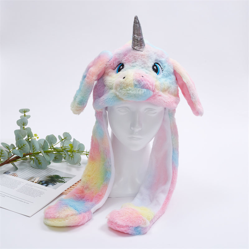 Plush Hat with Pop-Up Ears for Kids & Adults – Interactive Cosplay Beanie with Squeeze Paws | Fun Winter Accessory for Parties, Christmas