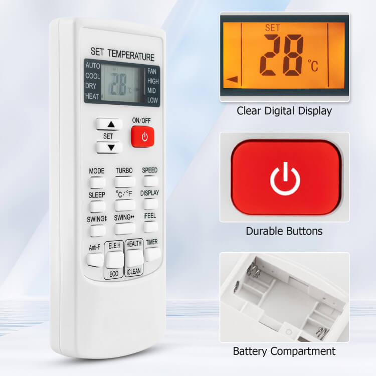 Remote Control for Air Conditioner, Universal Remote Control with Digital Display, Infrared AC Remote for Mini Split
