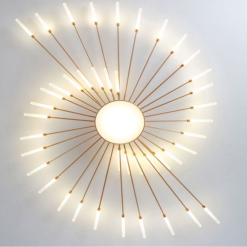 Linear Starburst Flush Mount Ceiling Light with LED Arrays for Living Room and Bedroom in Black or Gold Finish