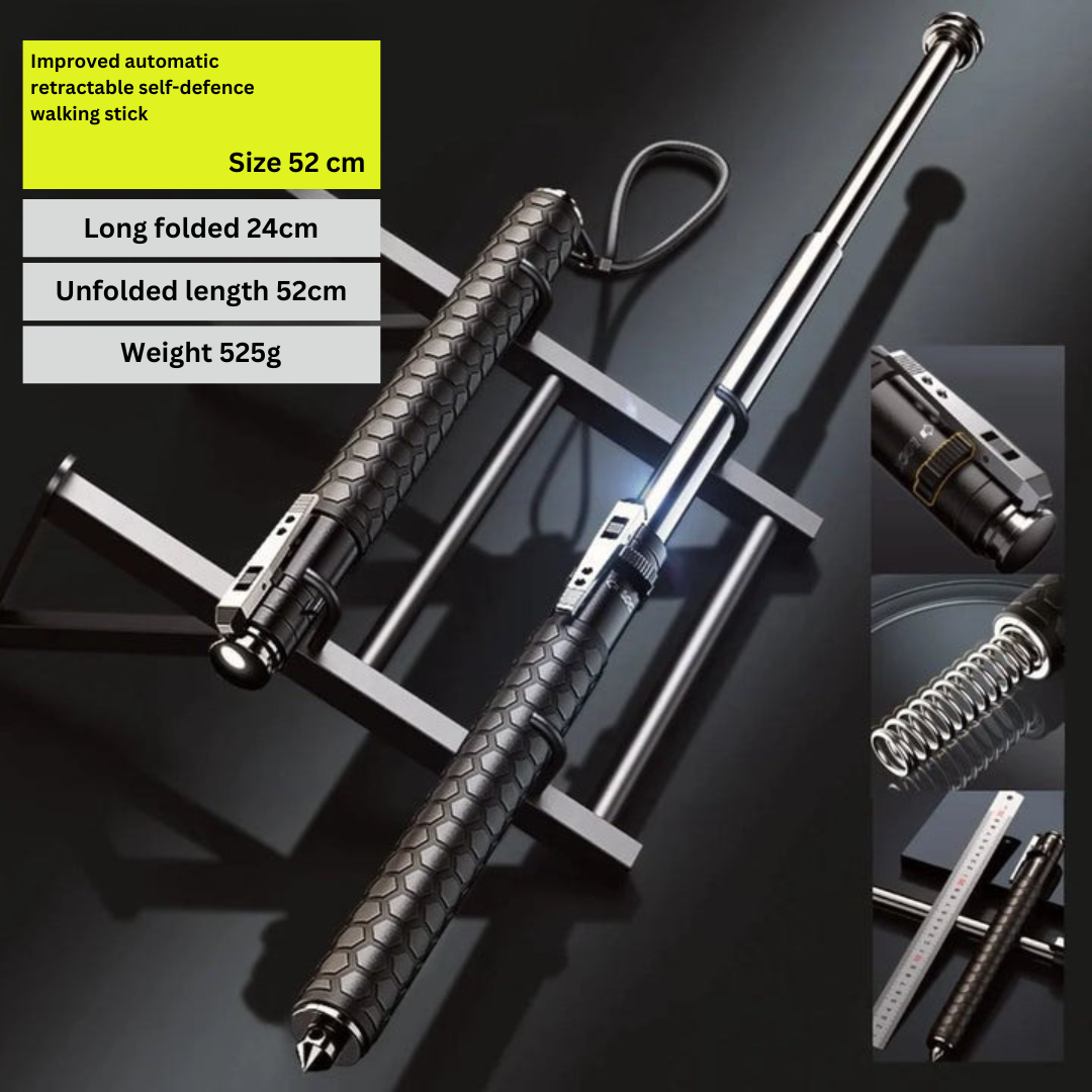 Adjustable Walking Stick for Self-Defense – One-Click Safety Tool