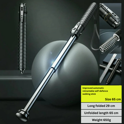 Spring-Loaded Telescoping Support Cane with Anti-Slip Grip for Trail Hiking & City Walking