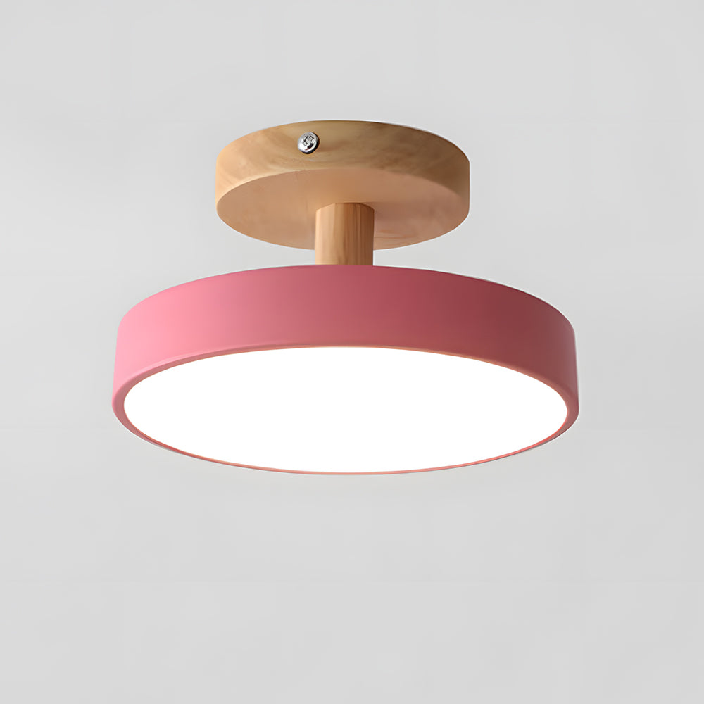 12W LED Flush Mount Light Wood & Green Finish for Bedroom Hallway Small Rooms Modern Scandinavian Style Ceiling Fixture 32-108 sq ft