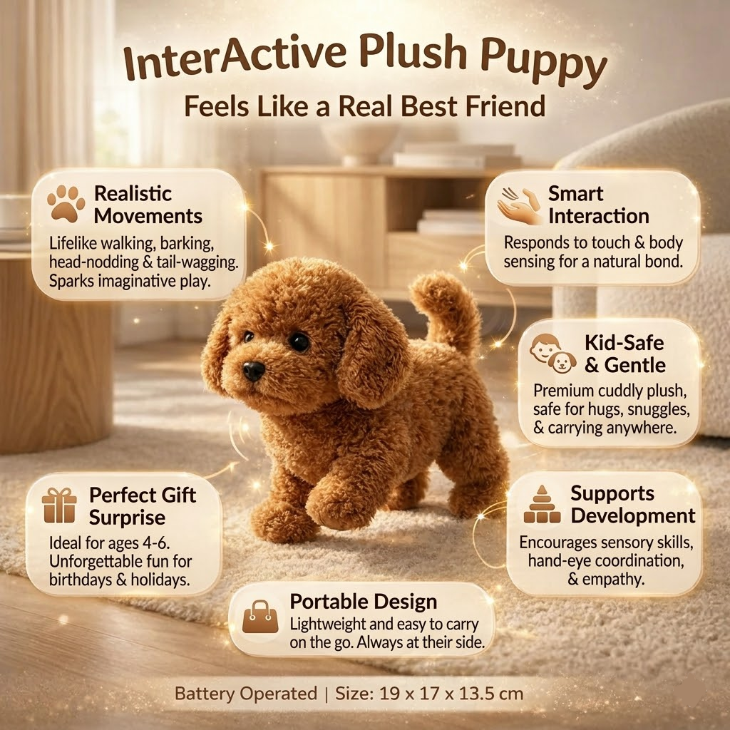 Juguete de peluche interactivo para perros | Cachorro con movimiento realista y tela suave | Compañero ideal para niños de 4 a 6 años