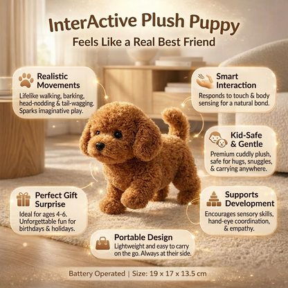 Juguete de peluche interactivo para perros | Cachorro con movimiento realista y tela suave | Compañero ideal para niños de 4 a 6 años