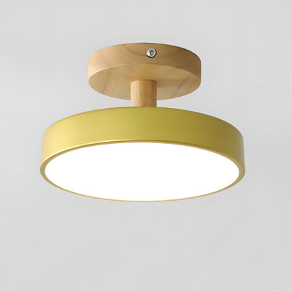 Wood & Metal Flush Mount Ceiling Light | Soft Color LED Fixture for Bedroom, Hallway & Living Room | 12W Scandinavian Style | Modern
