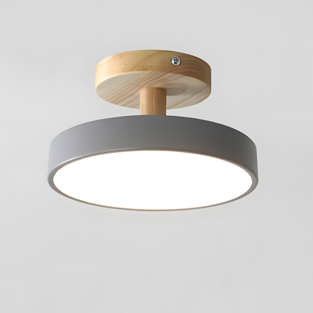 12W LED Flush Mount Light Wood & Green Finish for Bedroom Hallway Small Rooms Modern Scandinavian Style Ceiling Fixture 32-108 sq ft