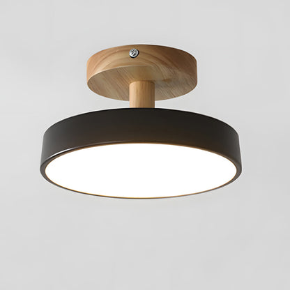 12W LED Flush Mount Light Wood & Green Finish for Bedroom Hallway Small Rooms Modern Scandinavian Style Ceiling Fixture 32-108 sq ft