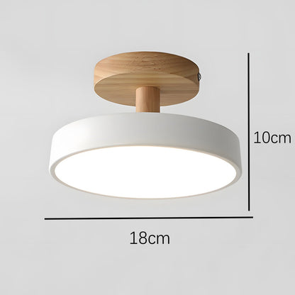 12W LED Flush Mount Light Wood & Green Finish for Bedroom Hallway Small Rooms Modern Scandinavian Style Ceiling Fixture 32-108 sq ft