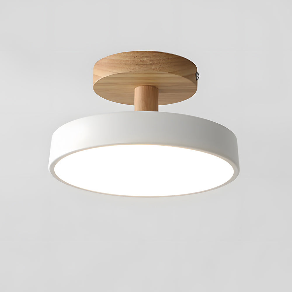 12W LED Flush Mount Light Wood & Green Finish for Bedroom Hallway Small Rooms Modern Scandinavian Style Ceiling Fixture 32-108 sq ft