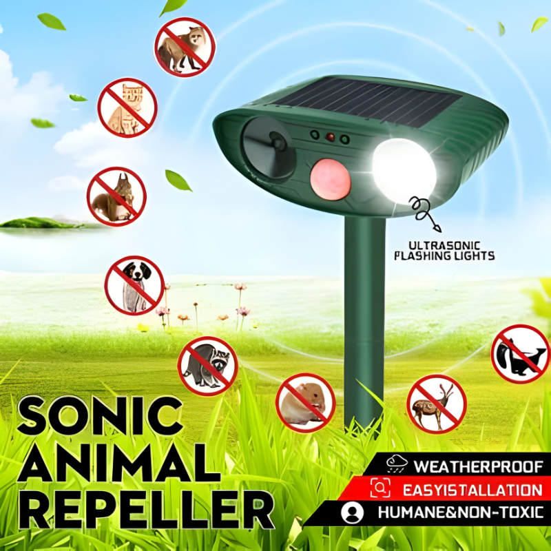 Solar Animal Deterrent Device for Yards Lawns Gardens with Motion Sensor Infrared Detection Waterproof Outdoor Pest Control for Squirrels Ra