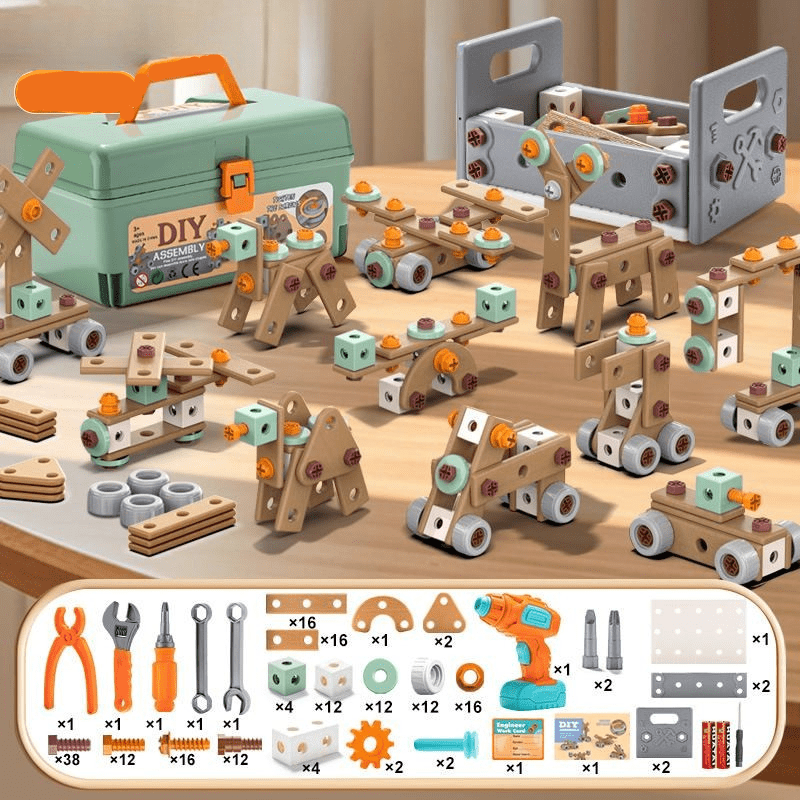 Kids Construction Toy Workshop with Realistic Power Tools 198-Piece STEM Building Set ABS Plastic Pretend Play Drill Screwdriver for Boys Gi