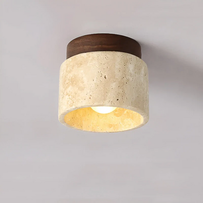 Flush Mount Ceiling Light with Natural Stone & Wood Finish – Japanese Minimalist Design for Bedroom Living Room Entryway