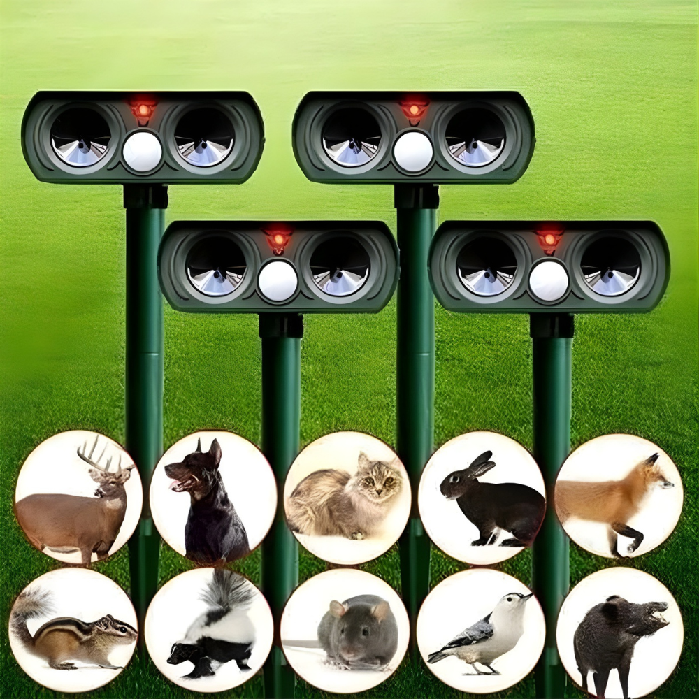 Outdoor Motion-Activated Solar Animal Repeller 26–33ft Range Weatherproof Ultrasonic Deterrent for Yard Garden Patio
