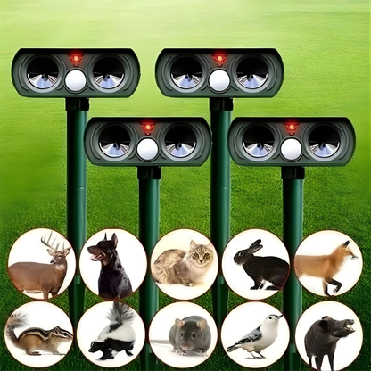 Outdoor Motion-Activated Solar Animal Repeller 26–33ft Range Weatherproof Ultrasonic Deterrent for Yard Garden Patio
