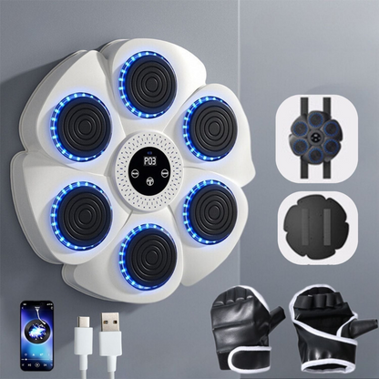 Interactive Boxing Trainer with Music & RGB Lights – Wall-Mount Reflex Pad for Home Workouts – USB Rechargeable Fitness Target with