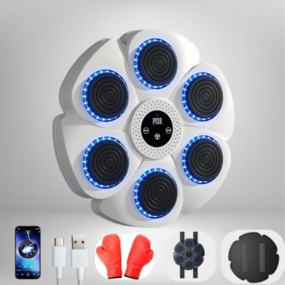 Interactive Boxing Trainer with Music & RGB Lights – Wall-Mount Reflex Pad for Home Workouts – USB Rechargeable Fitness Target with