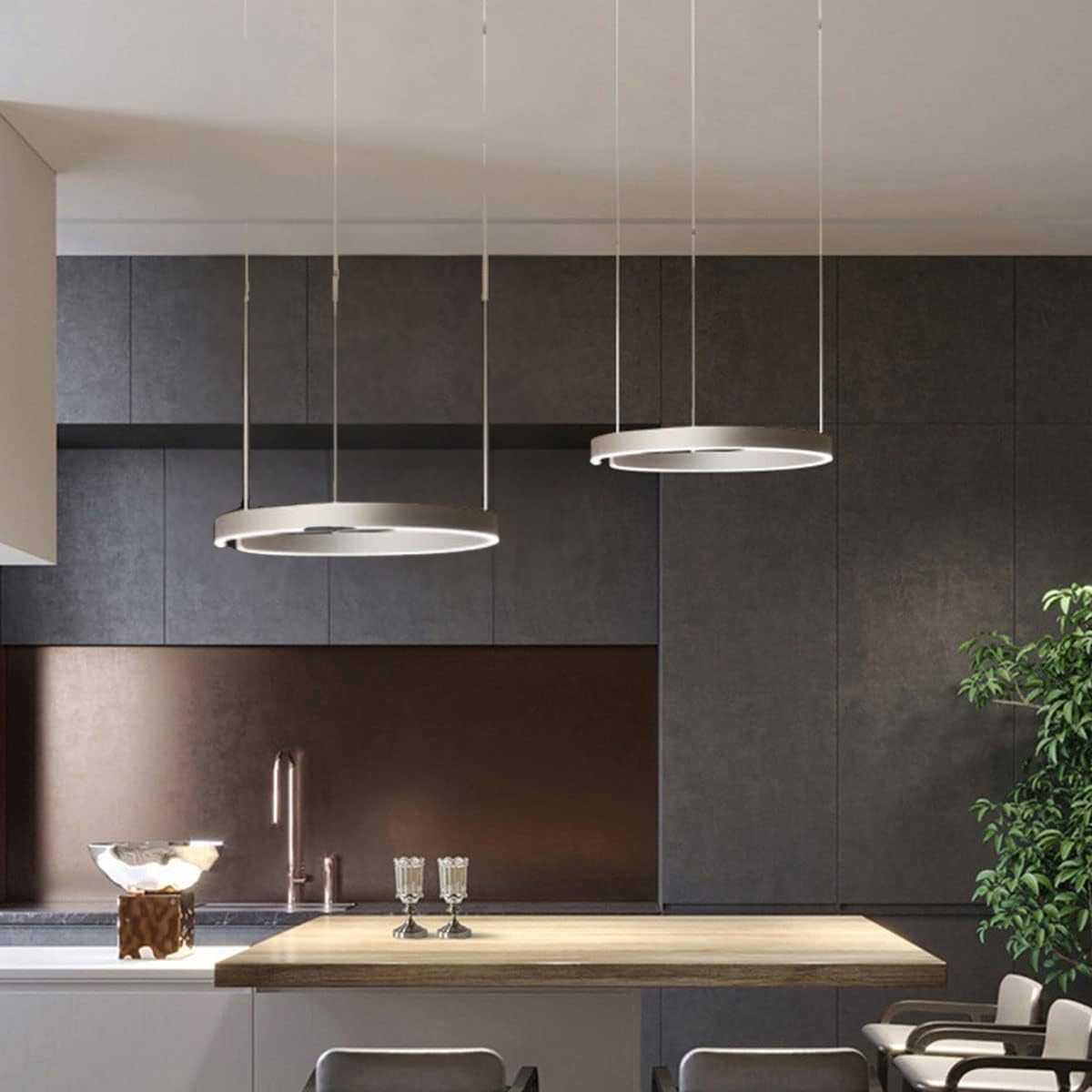 Lámpara de techo LED circular con anillo de aluminio de 20 pulgadas, altura ajustable para isla de cocina, comedor, vestíbulo, luz tipo halo colgante moderna, eficiencia energética