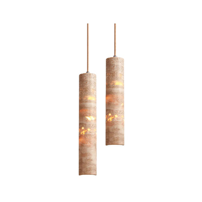 Lámpara colgante Stone Drop E27 con cable ajustable, color beige, 2.4 pulgadas de diámetro, para isla de cocina, barra, comedor, acabado de travertino, cilindro natural de 10-14 pulgadas.