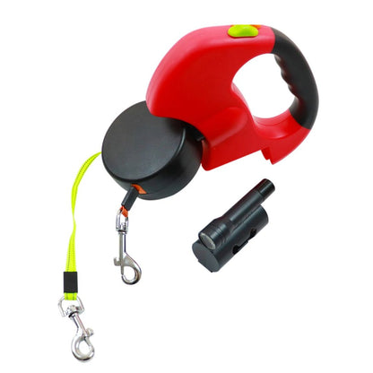 Dual Retractable Dog Leash with LED Flashlight & Waste Bag Holder for Two Dogs Up to 26 lb Each