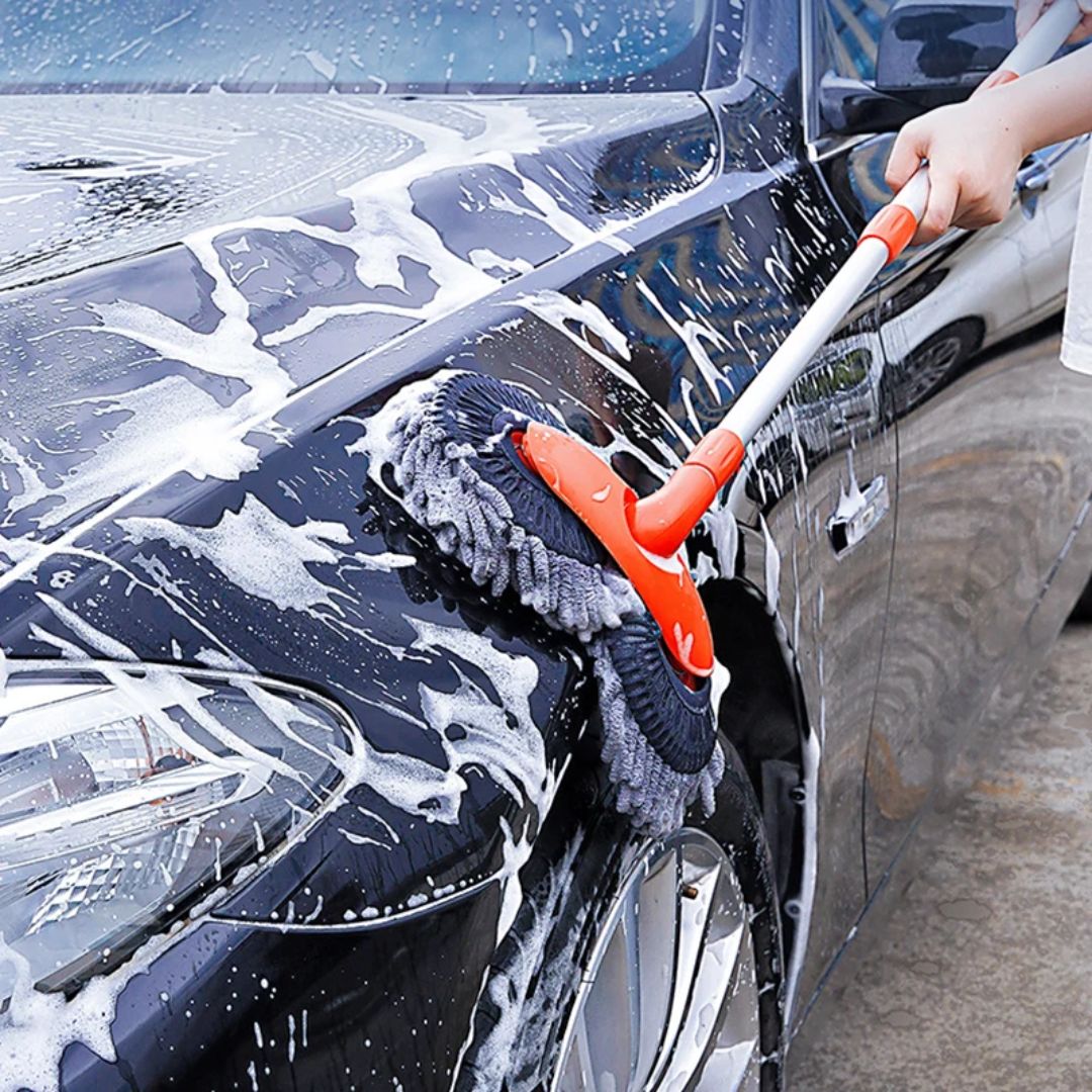Telescoping Car Wash Brush with 360° Rotating Head & Extension Pole for Vehicles, RVs, Windows