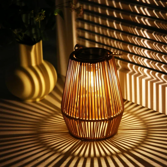Woven Solar Garden Lantern Outdoor Waterproof LED Light for Patio Yard Pathway Decor Rattan Style
