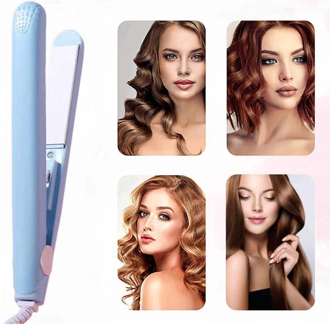 Compact Ceramic Hair Straightener & Curling Iron with 3D Floating Plates for Travel & Bangs