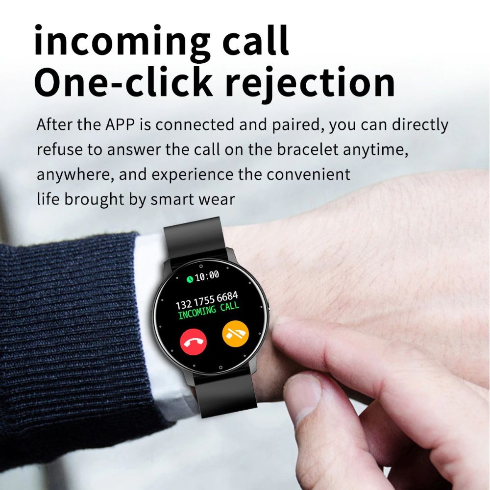 Reloj inteligente de fitness ultra delgado con monitor de frecuencia cardíaca, seguimiento del sueño y resistencia al agua IP67 para iPhone y Android – Pantalla táctil completa