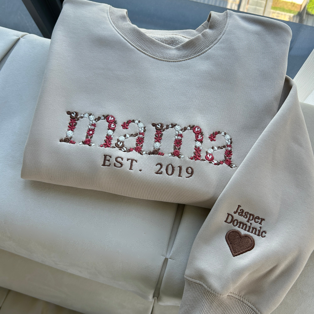 Personalized Embroidered Floral Mom Sweatshirt with Custom Name & Year - Unique Gift for Mother's Day, Birthday, Grandma, Nana - Unisex