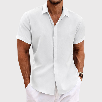 Men's Breathable Short Sleeve Dress Shirt – Lightweight Cotton Blend Button-Up for Summer Casual Wear & Office