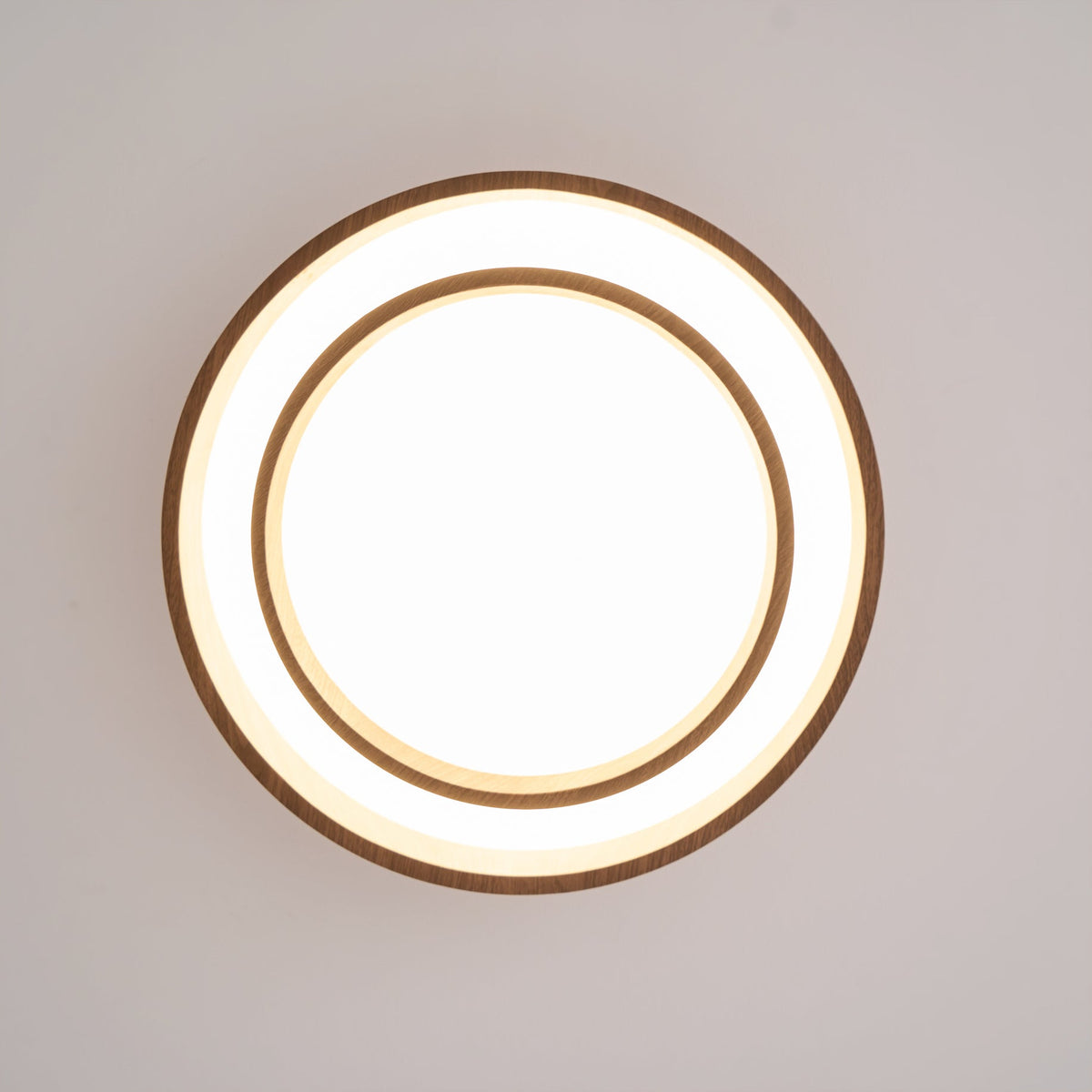 Round Flush Mount LED Ceiling Light Fixture Wood Grain Metal 16 in Diameter for Bedroom Living Room Kitchen Office Low Profile Modern Overhe