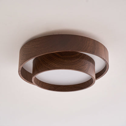 Round Flush Mount LED Ceiling Light Fixture Wood Grain Metal 16 in Diameter for Bedroom Living Room Kitchen Office Low Profile Modern Overhe