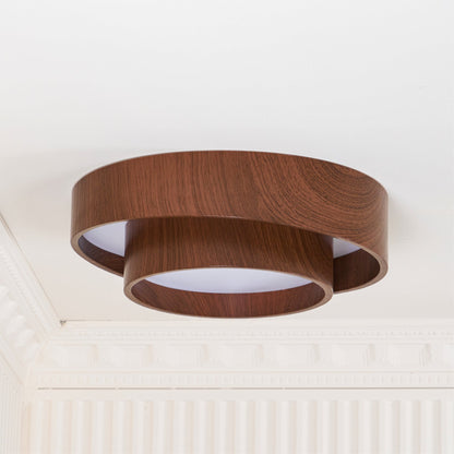 Round Flush Mount LED Ceiling Light Fixture Wood Grain Metal 16 in Diameter for Bedroom Living Room Kitchen Office Low Profile Modern Overhe