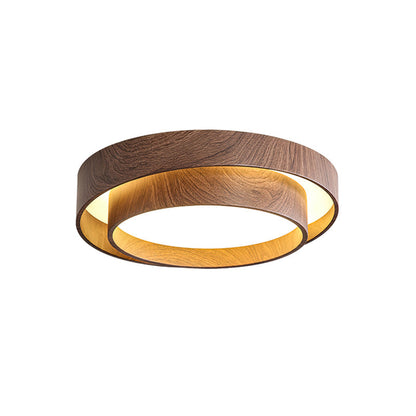 Round Flush Mount LED Ceiling Light Fixture Wood Grain Metal 16 in Diameter for Bedroom Living Room Kitchen Office Low Profile Modern Overhe