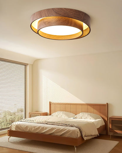 Round Flush Mount LED Ceiling Light Fixture Wood Grain Metal 16 in Diameter for Bedroom Living Room Kitchen Office Low Profile Modern Overhe