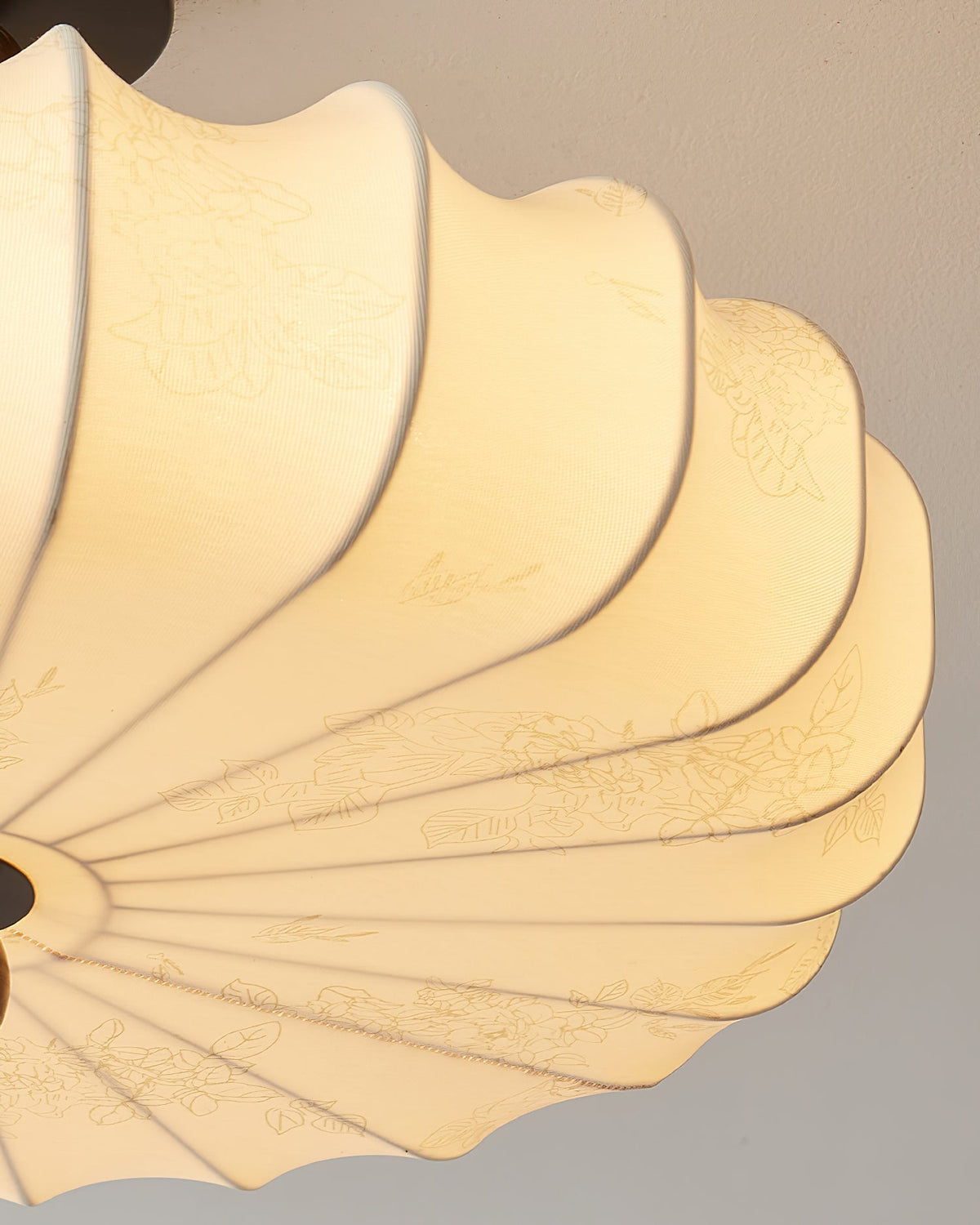 Flush Mount Wood Ceiling Light with Scalloped Fabric Shade 18×12 in LED Fixture for Dining Room Bedroom Entryway Black Walnut Finish Modern