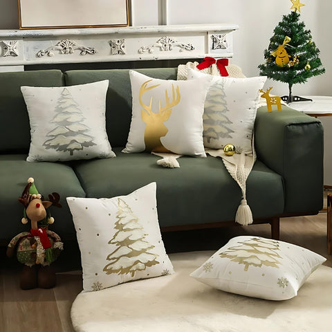 Velora Cushion Cover - Velvet, Embroidered Christmas Tree Design