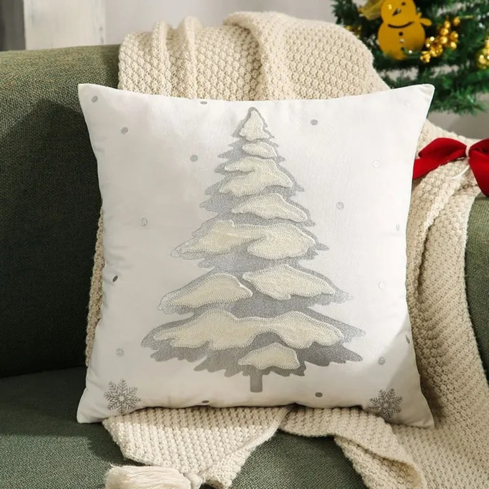 Velora Cushion Cover - Velvet, Embroidered Christmas Tree Design