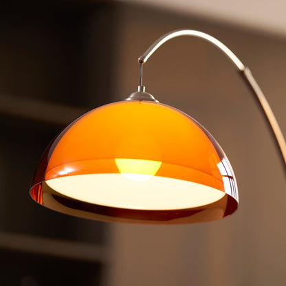 Arc Floor Lamp 65 Inch Adjustable Height Metal Amber Dome Shade Reading Light Over Couch Corner Seating Mid-Century Modern E26 Base Foot Swi