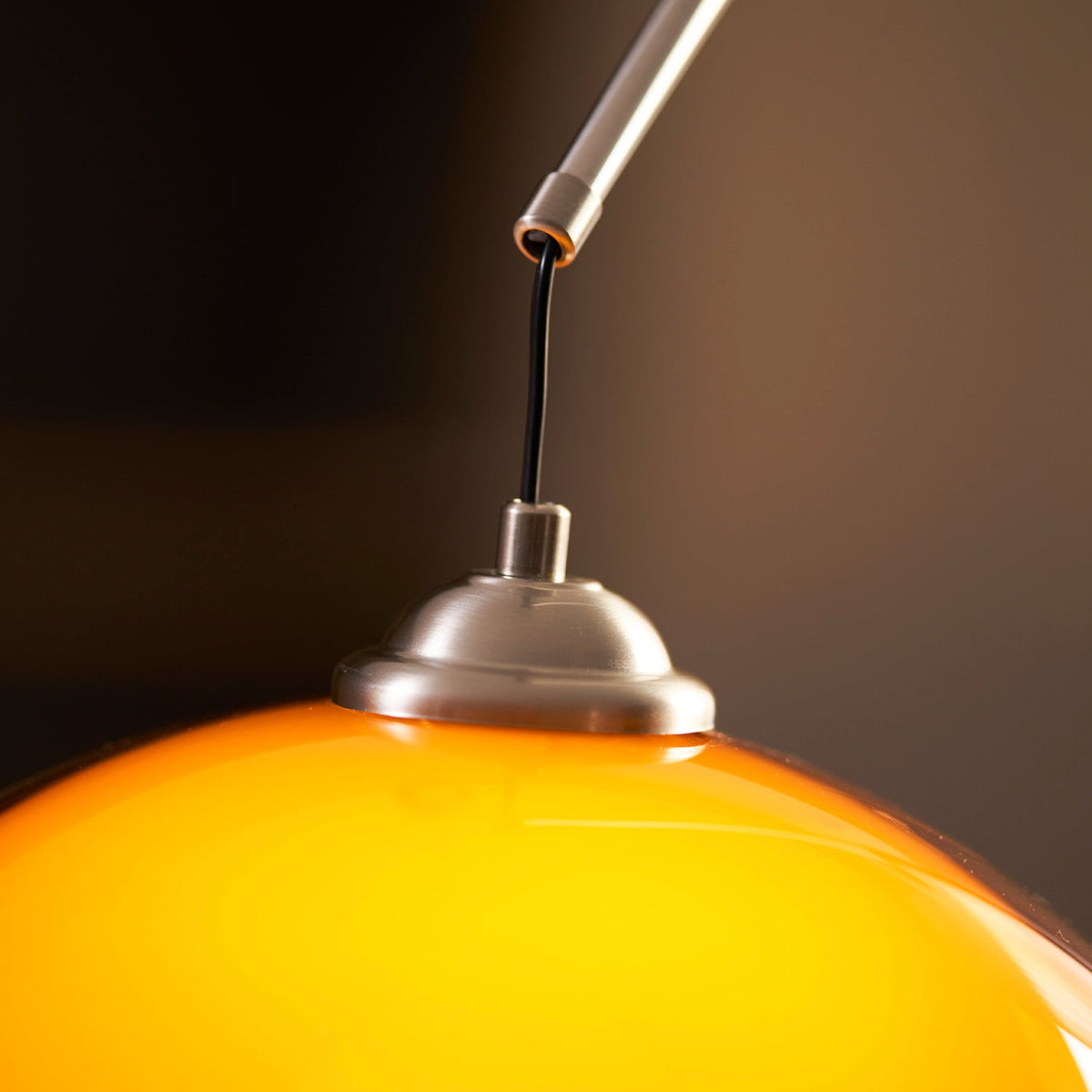 Arc Floor Lamp 65 Inch Adjustable Height Metal Amber Dome Shade Reading Light Over Couch Corner Seating Mid-Century Modern E26 Base Foot Swi
