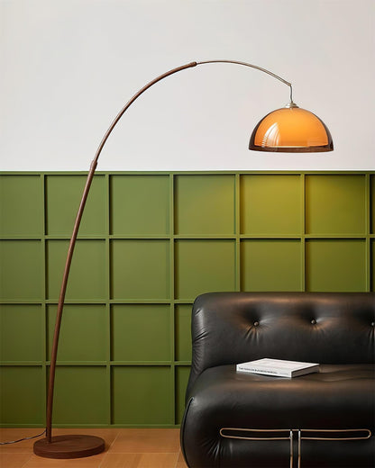 Arc Floor Lamp 65 Inch Adjustable Height Metal Amber Dome Shade Reading Light Over Couch Corner Seating Mid-Century Modern E26 Base Foot Swi