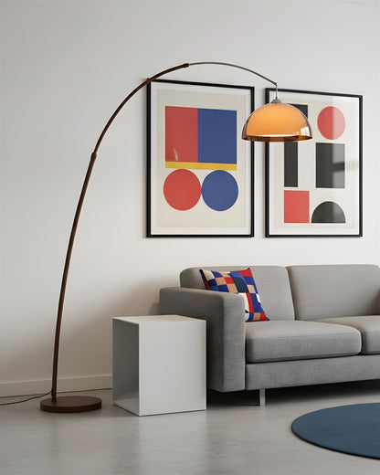 Arc Floor Lamp 65 Inch Adjustable Height Metal Amber Dome Shade Reading Light Over Couch Corner Seating Mid-Century Modern E26 Base Foot Swi