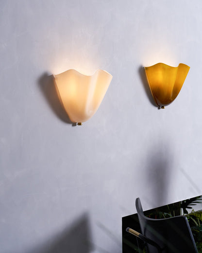 Hand-Blown Glass Wall Sconce 11 in Wide Petal Shade Lighting Fixture Bedroom Hallway Ambient Light E26 Base 110-120V Dual Bulb Decorative Mo