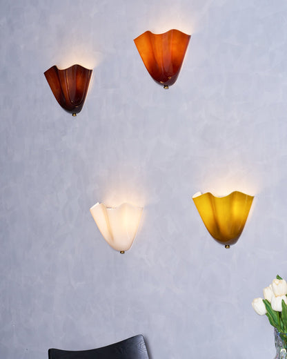 Hand-Blown Glass Wall Sconce 11 in Wide Petal Shade Lighting Fixture Bedroom Hallway Ambient Light E26 Base 110-120V Dual Bulb Decorative Mo