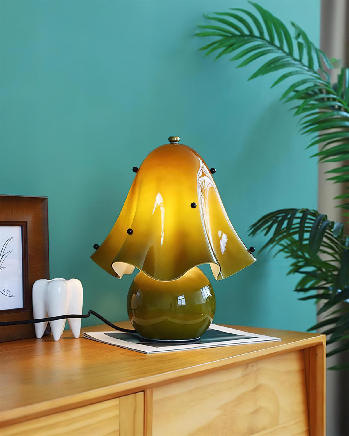 Artisan Glass Desk Lamp 12.6 Inches Tall With Sculpted Shade For Bedroom Office Nightstand Ambient Glow Multicolor Choices Contemporary Styl