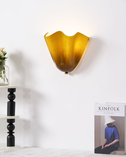 Hand-Blown Glass Wall Sconce 11 in Wide Petal Shade Lighting Fixture Bedroom Hallway Ambient Light E26 Base 110-120V Dual Bulb Decorative Mo