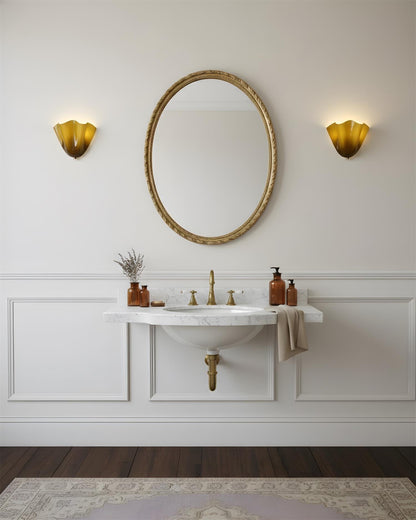 Hand-Blown Glass Wall Sconce 11 in Wide Petal Shade Lighting Fixture Bedroom Hallway Ambient Light E26 Base 110-120V Dual Bulb Decorative Mo