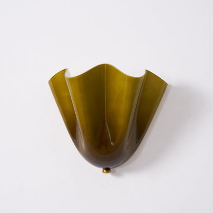 Hand-Blown Glass Wall Sconce 11 in Wide Petal Shade Lighting Fixture Bedroom Hallway Ambient Light E26 Base 110-120V Dual Bulb Decorative Mo