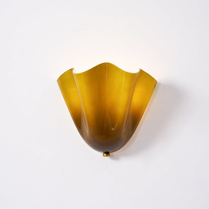 Hand-Blown Glass Wall Sconce 11 in Wide Petal Shade Lighting Fixture Bedroom Hallway Ambient Light E26 Base 110-120V Dual Bulb Decorative Mo
